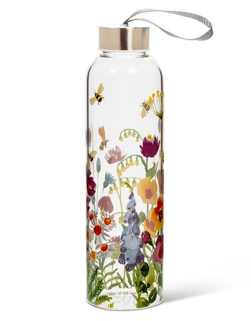 Glass Water Bottle - Colorful Floral Bee – Thevalleyhive